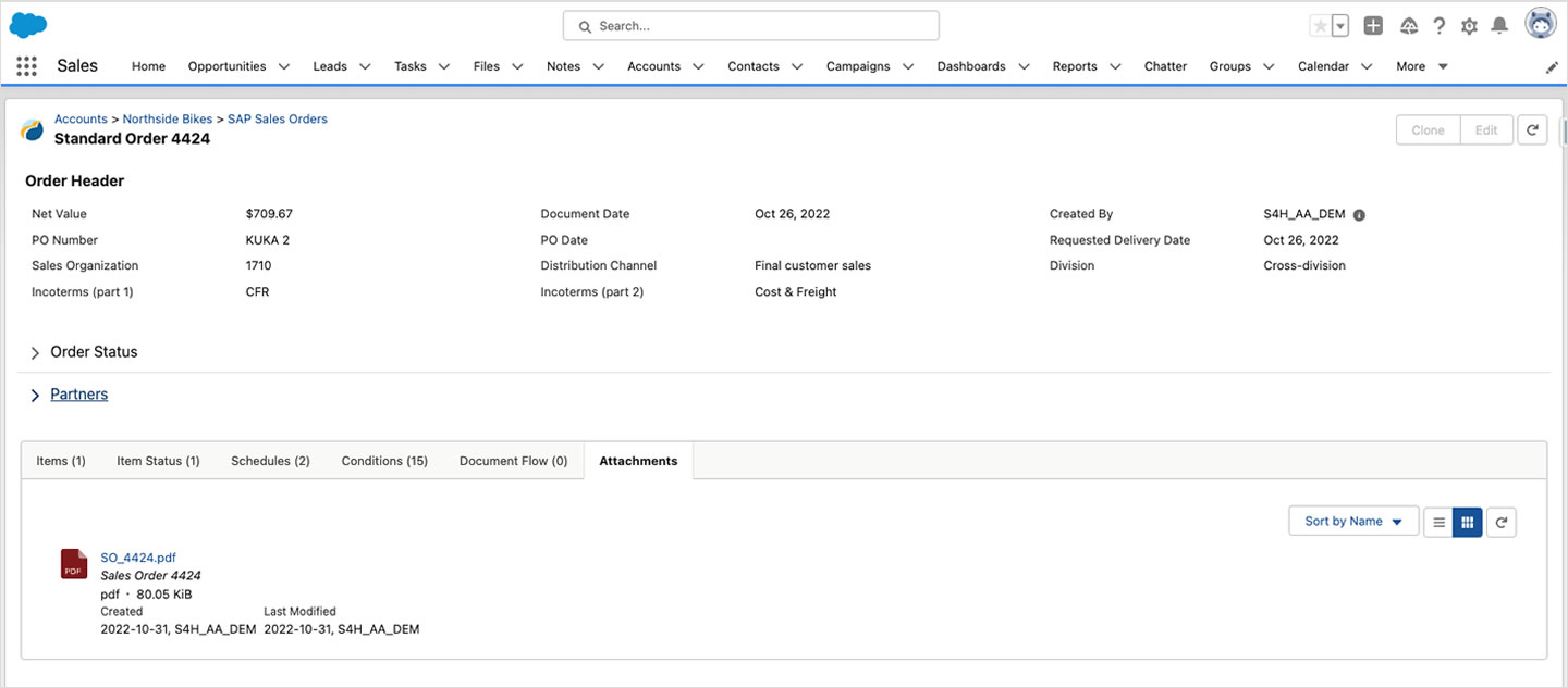 Dokument, angehängt an einen Kundenauftrag aus SAP