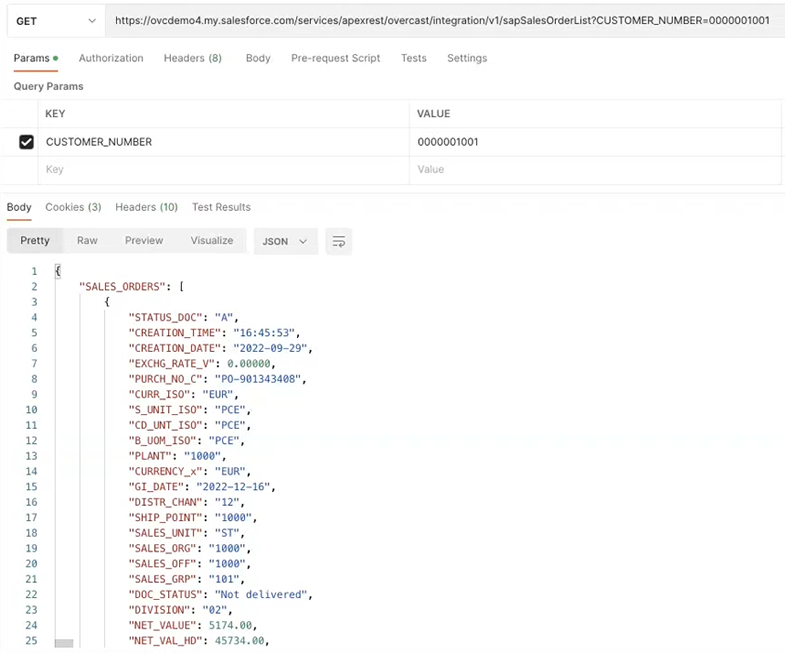 The result of an API call displayed in Postman